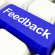 Feedback Computer Key In Blue Showing Opinions And Surveys