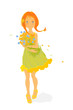 A pretty girl with a bouquet of wild flowers