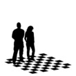 man and girl on chess table vector illustration