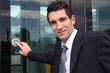 Man getting onto tram