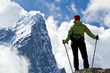 Woman hiking in mountains, success concept Woman hiking in mountains, success concept
