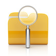 Folder and file search with magnifying glass. 3D icon isolated o