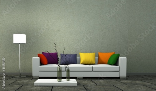 Illustration: Wohndesign - Sofa mit bunten Kissen Wohndesign - Sofa mit bunten Kissen