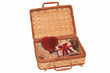 Open straw chest with red heart and present box Open straw chest with red heart and present box