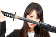asian businesswoman with japanese sword