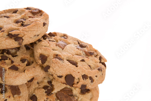 Photo: Chocolate Chip Cookies in Detail with White Background Chocolate Chip Cookies in Detail with White Background