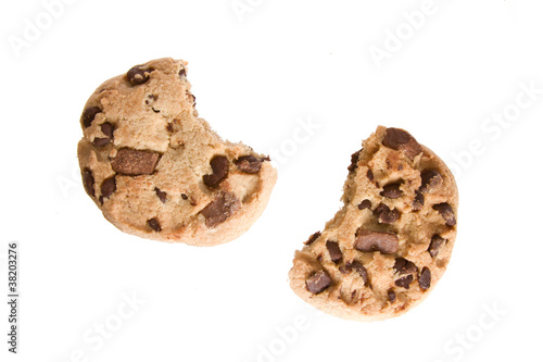 Photo: Half Eaten Chocolate Chip Cookies Isolated on a White Background Half Eaten Chocolate Chip Cookies Isolated on a White Background