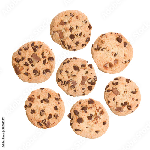 Photo: Chocolate Chip Cookies Isolated on a White Background Chocolate Chip Cookies Isolated on a White Background