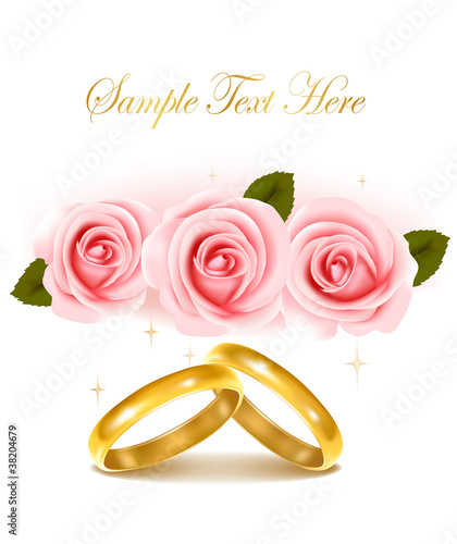 Vector: Background with wedding rings and roses bouquet. Background with wedding rings and roses bouquet.