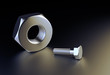 Bolt and Nut on a black reflective background