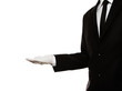 Elegant man presenting something or waiting for a tip