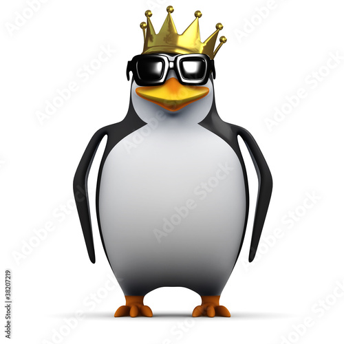Illustration: 3d King penguin stands proud in his gold crown 3d King penguin stands proud in his gold crown