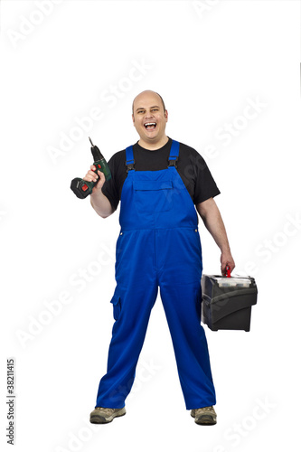 Foto: Handwerker mit Werkzeugkoffer Handwerker mit Werkzeugkoffer