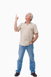 Mature male looking and pointing up Mature male looking and pointing up