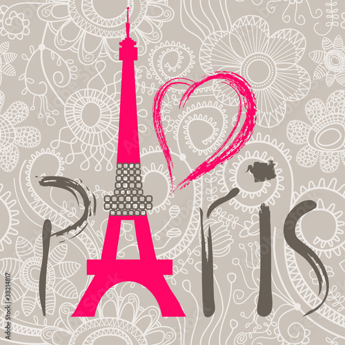 Vector: Paris lettering over lace seamless pattern Paris lettering over lace seamless pattern