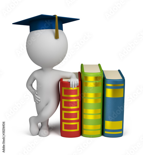 Illustration: 3d small people - graduate and books 3d small people - graduate and books