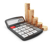 Calculator and gold coin. Icon 3D. Business concept. Isolated on