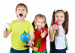 kids with notebook and globe