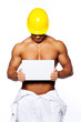 Image of sexy male holding blank sign