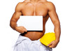 Image of sexy male holding blank sign