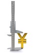 Caliper measures the golden Yen sign. 3D rendering