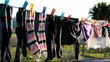 Socks and underware hanging to dry oudoors