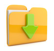 Yellow folder and arrow. 3D icon. Date download. Isolated on whi