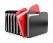Row of folders and files. 3D illustration isolated on white back