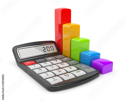 Illustration: Calculator and colorful chart. Icon 3D. Business concept. Isolat Calculator and colorful chart. Icon 3D. Business concept. Isolat