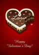nibbled sweet chocolate cake as heart with love vector
