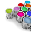 cans with colorful paints