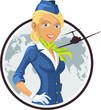Vector illustration of a beautiful blonde stewardess
