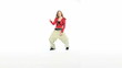Beautiful blonde woman in casual clothes dancing hip hop.
