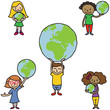 Vektor: Kinder, Weltkugeln Kinder, Weltkugeln