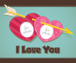 design for of two hearts pierced with an arrow