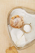 healthy muffin, cake wraps and sieve with caster sugar healthy muffin, cake wraps and sieve with caster sugar