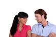 Young couple flirting in a studio