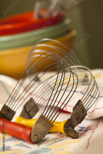 Photo: Mid-century baking bowls and vintage utensils Mid-century baking bowls and vintage utensils