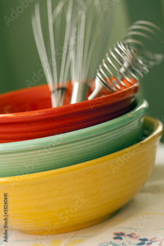 Photo: Mid-century baking bowls and vintage utensils Mid-century baking bowls and vintage utensils