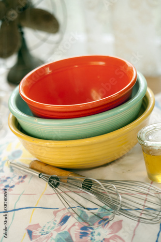 Photo: Mid-century baking bowls and vintage utensils Mid-century baking bowls and vintage utensils
