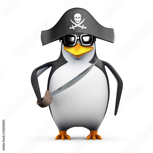 Illustration: 3d Penguin dressed as a pirate for the party 3d Penguin dressed as a pirate for the party