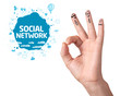 Happy ok fingers with social network sign and icons Happy ok fingers with social network sign and icons