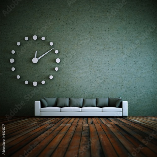 Photo: Wohndesign - weisses Sofa mit Uhr Wohndesign - weisses Sofa mit Uhr