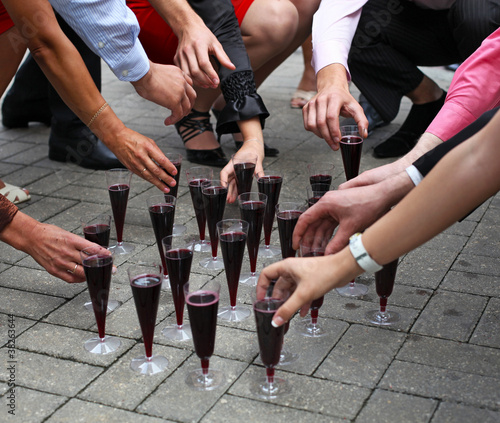 Wedding celebration with wine glasses