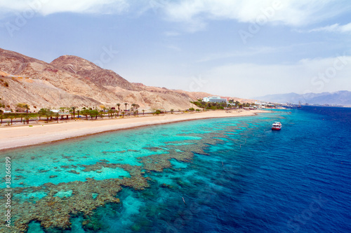 Photo: Panorama coastline of Red sea from coral reef Panorama coastline of Red sea from coral reef