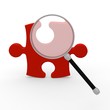 Lupe untersucht puzzleteil 3d