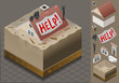 isometric flood mudded house with desperates mans