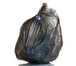 black garbage bag with trash isolated on white