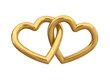 Couple of golden hearts , isolated on white