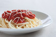 spaghetti with homemade tomato sauce and cheese